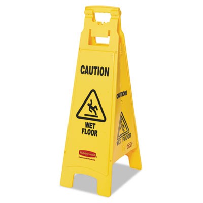 Rubbermaid 6114-77 Caution Wet Floor Floor Sign, 4-Sided - Yellow