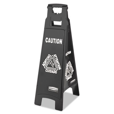 Rubbermaid 1867509 Executive 4-Sided Multi-Lingual Caution Sign, Black/White