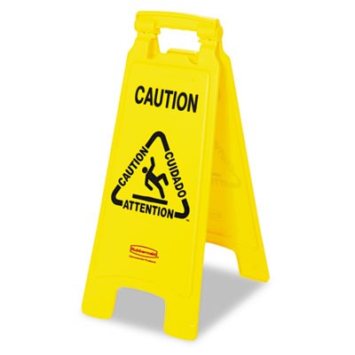 Rubbermaid 6112 Multilingual "Caution" Floor Sign - Yellow