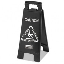 Rubbermaid 1867505 Executive 2-Sided Multi-Lingual Caution Sign, Black/White